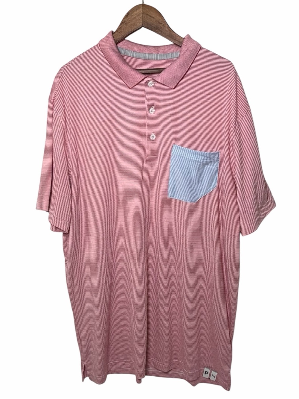 Puma Golf Polo Shirt Men's XL Pink White Striped Pocket